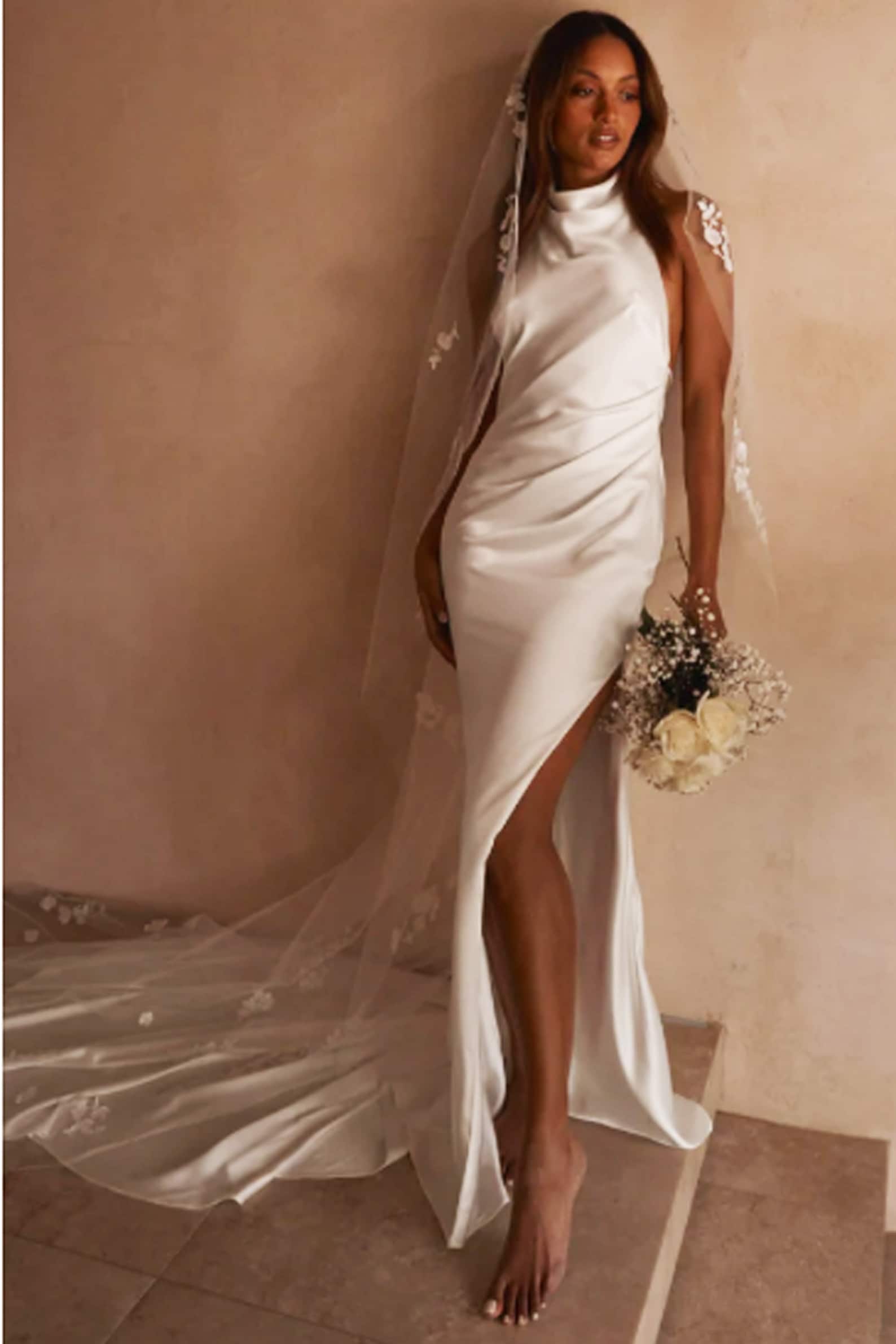 Wedding Dress Halter Top High Neck. Halter Top Reception Dress. Bridal ...