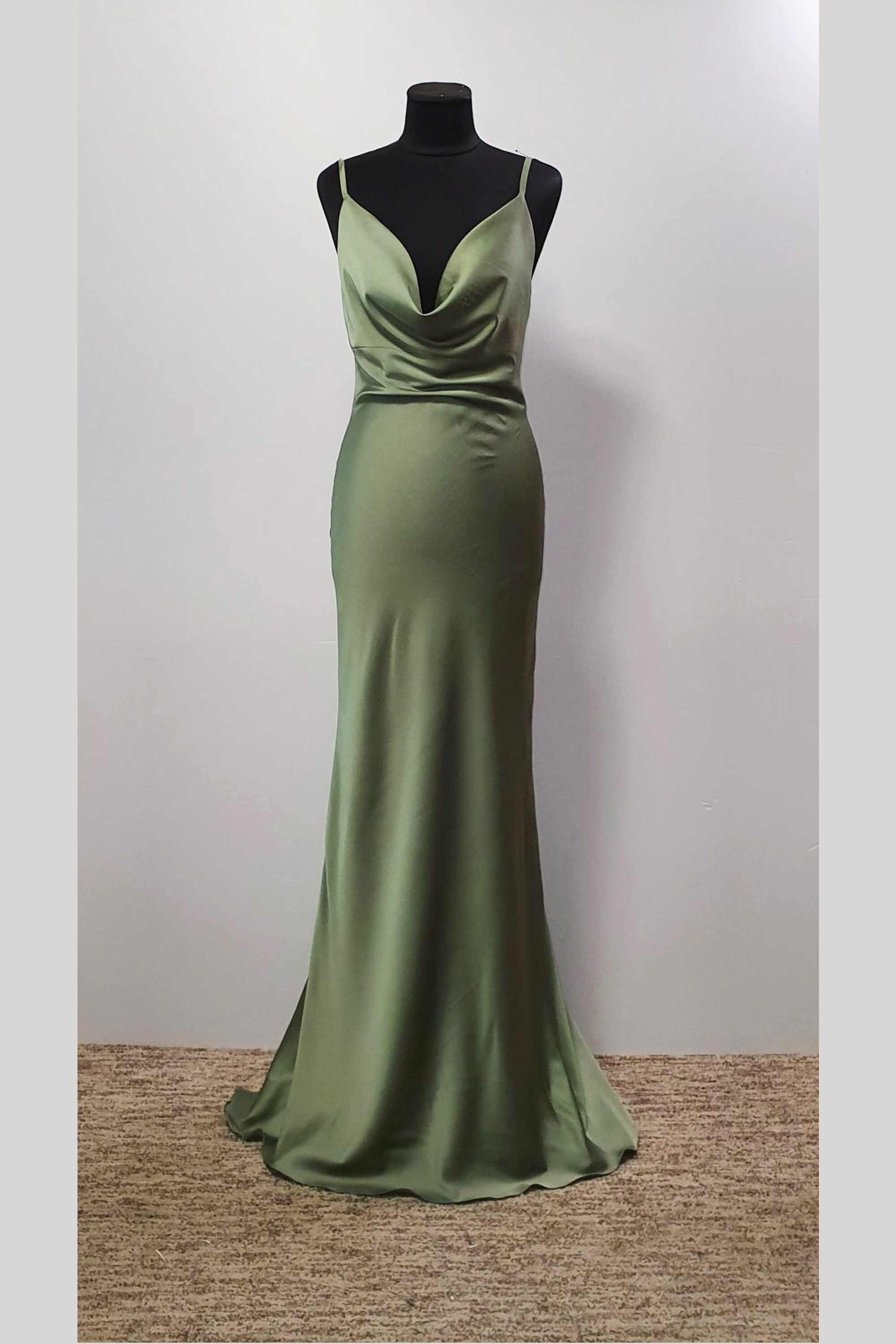 Bridesmaids sage slip dress. Cocktail sage satin slip dress. Etsy