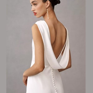 Minimalist bridal gown with  buttons at the back. Low cowl back reception dress. Wedding backless beach dress. Custom made dress.