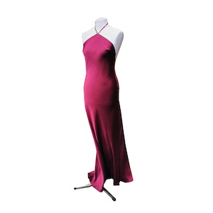 Halter top burgundy slip dress. Bridesmaids fitted open back  slip dress. Satin Prom dress. Dress for Reception. Custom made  dress .