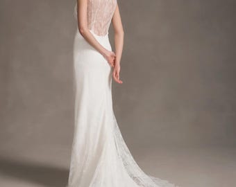 Gentle  A-Line Wedding Dress with Full Lace Overlay, Sleeveless Satin Gown, Custom Reception Dress