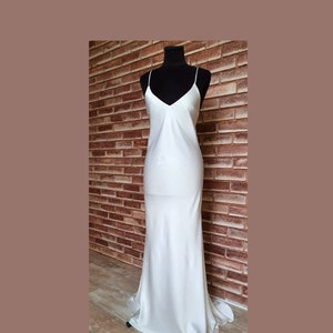 V neck line Bridal Beach slip dress. Open back and V neck Bridesmaids Dress. Wedding dress for Reception. Custom wedding ivory dress .