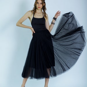Black Tulle Sexy Skirt. Black  Bridesmaids Tulle skirt in floor.  Party black tulle skirt .Christmas gift tulle skirt