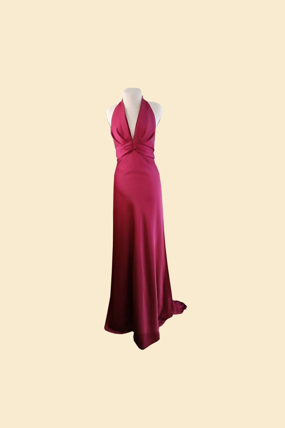 Halter Top Long Burgundy Wedding Dress v Backless Bridesmades Dress hollywood Style Low Back Prom Dress reception Backless Dress Etsy