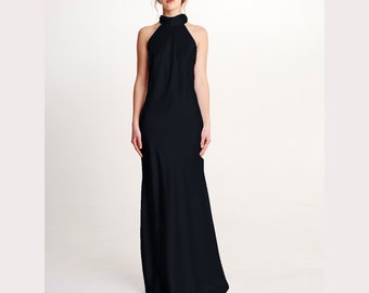 Black slip beach dress halter top. Halter top with silk bridesmaids dress. Bridesmaids slip dress. Prom  dress. Custom made dress .