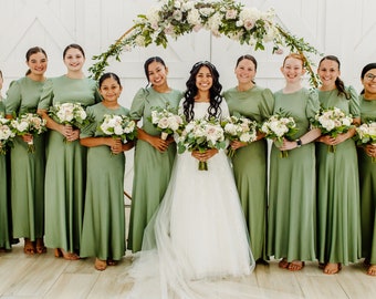 bridesmaid dresses with sleeves amazon Bridesmaids long satin vintage sage dress. Prom slip long dress. Bridesmaids church dress sleeves Ideal for weddings