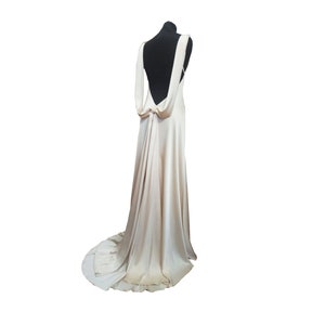Bridesmaids Champagne deep low back slip dress. Backless slip  dress/Custom Prom minimalist dress with bow/ Champagne dress for reception