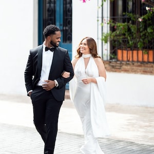 Simple Wedding Long Halter Top slip Dress/V Backless  wedding dress/Hollywood style low back wedding dress /Reception backless ivory dress/