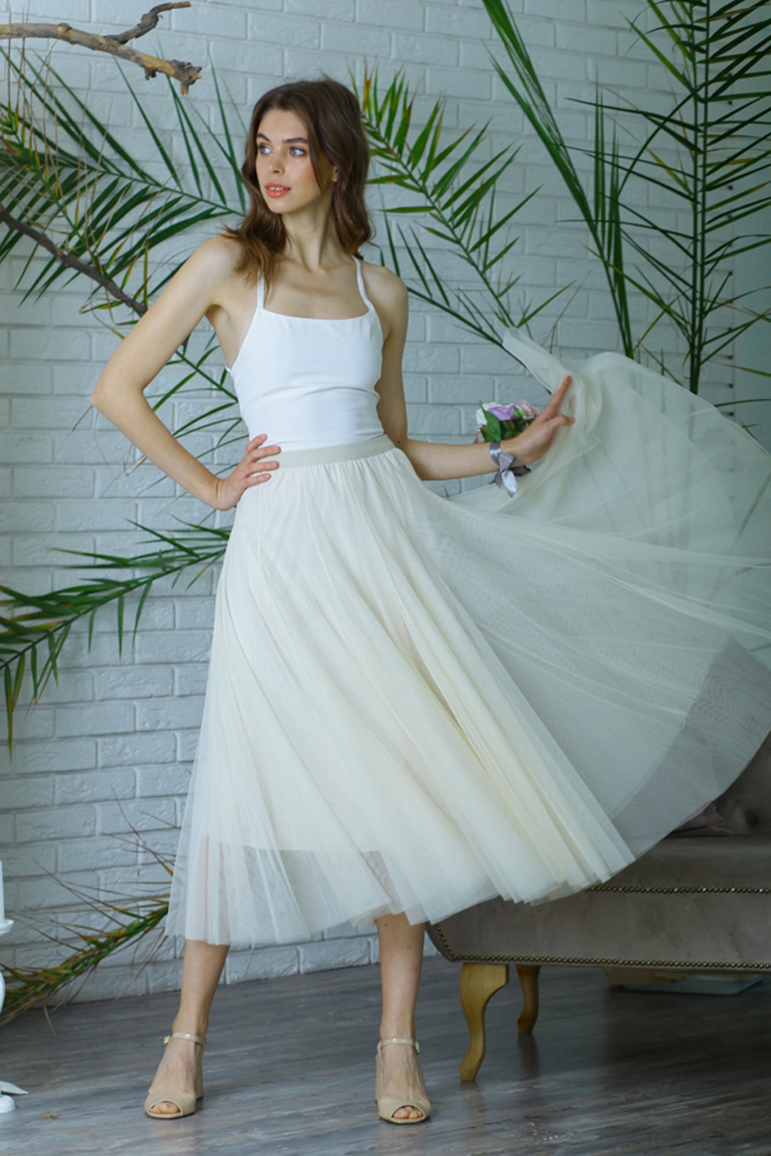 Ivory Tulle Maxi Skirt . Prom Tulle Skirt. Bridesmaids Tulle Skirt