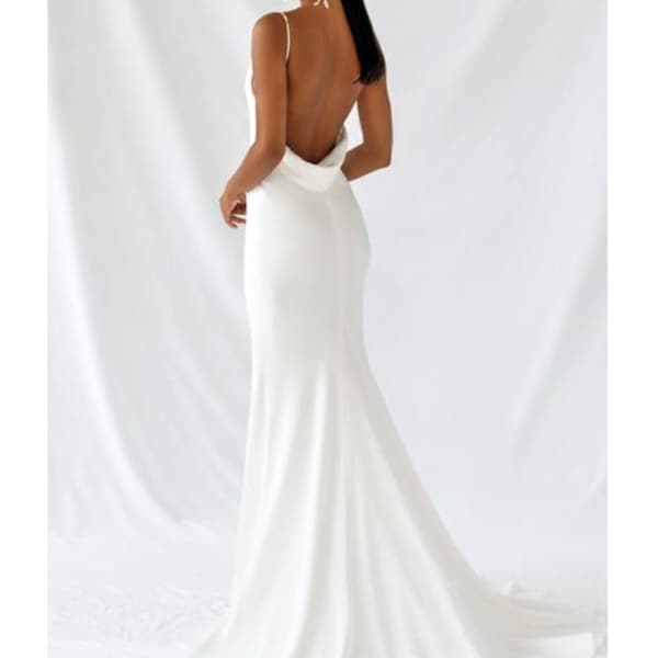 Hochzeit Einfaches Ivory Kleid. Kleid für Empfang. Backless Custom Wedding Slip Dress. Vintage Hochzeit Unterkleid mit kleinem Wasserfallausschnitt
