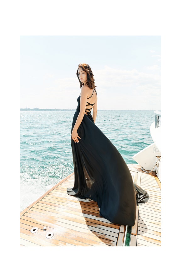 Bridesmaids Black Dress With Cross Cross Straps/black Beach Wedding Dress/prom  Sexy Dress/reception Low Back Wrap Slip Dress - Etsy
