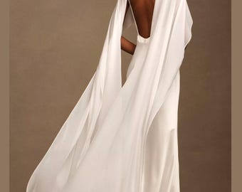Bridal  Satin V-Neck  Wedding Gown. Chiffon Cape. Reсeption dress. Custom made dress