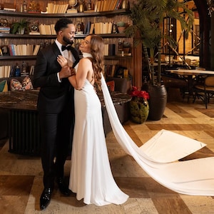 Simple Wedding Long Halter Top slip Dress/V Backless  wedding dress/Hollywood style low back wedding dress /Reception backless ivory dress/