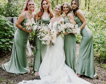 Bridesmaids Sage cowl neck slip dress. Prom slip dress. Cocktail sage satin slip dress. Dress for special occasions