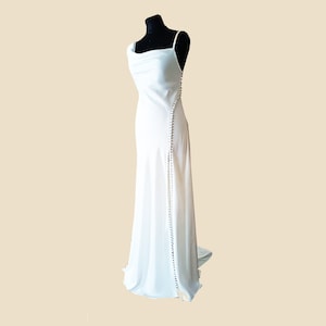 Bridal One shoulder Dress. Reception dress with buttons. Simple Wedding slip dress with backless with buttons. Bridesmaids low back dress.