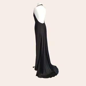 Halter top pure silk Black backless slip dress. Vintage Prom open back pure silk dress. Custom made  dress. Vintage dress