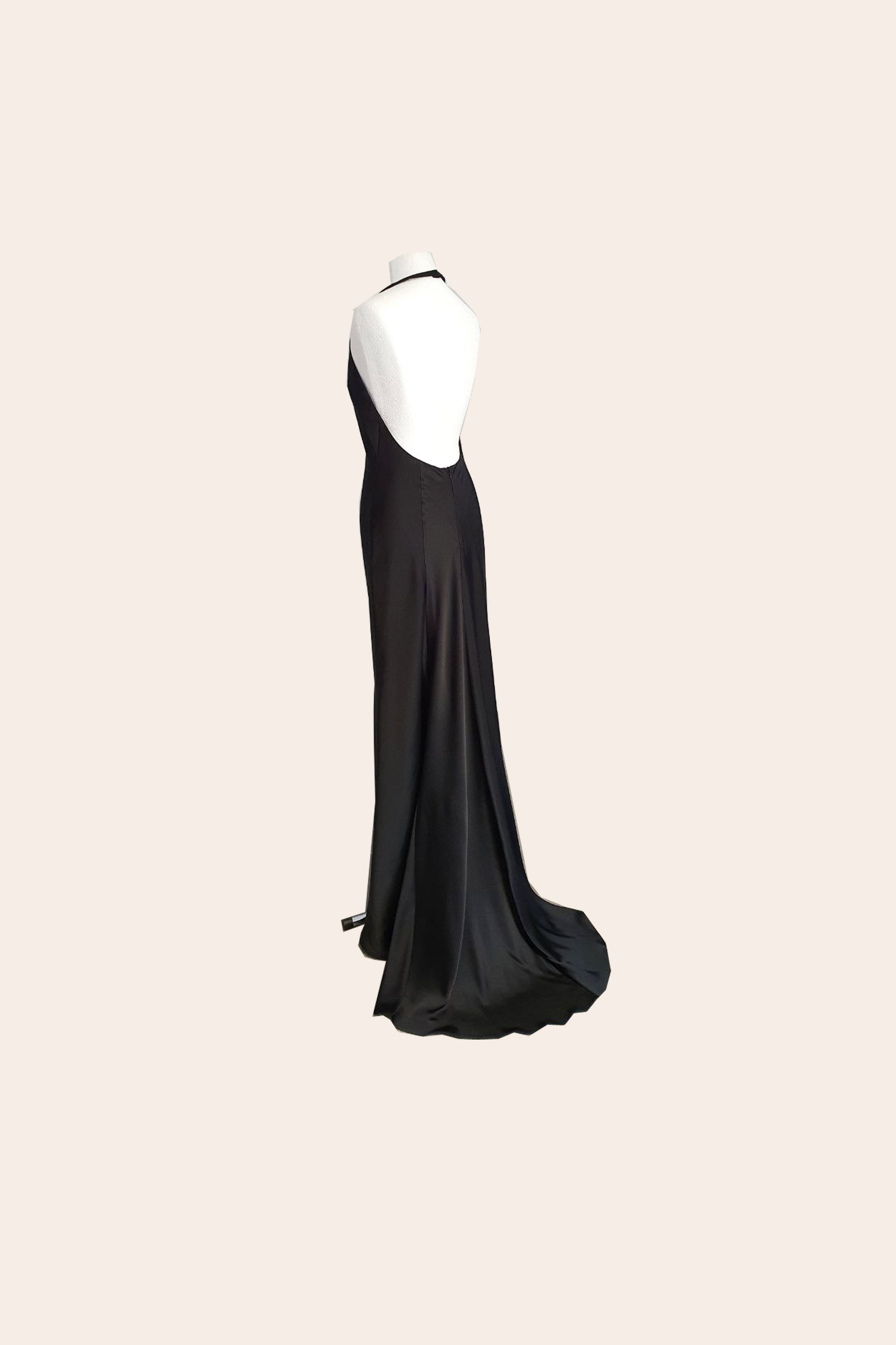 Halter top pure silk Black backless slip dress. Vintage Prom open back pure silk dress. Custom made  dress. Vintage dress