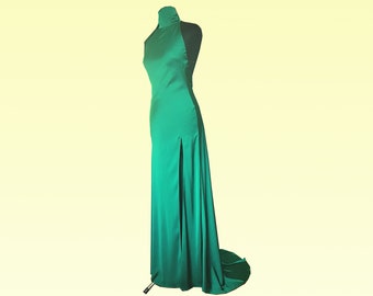 Halter top bridesmaids 100% pure silk Green dress. Reception open back  slip wedding dress. Prom sexy dress. Custom made  dress .