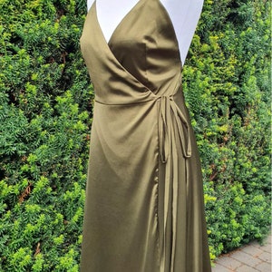 Wrap Khaki Bridesmaids  slip dress with a cross straps,  Cocktail sexy slip dress , Prom slip dress low back, Dress for special occasions