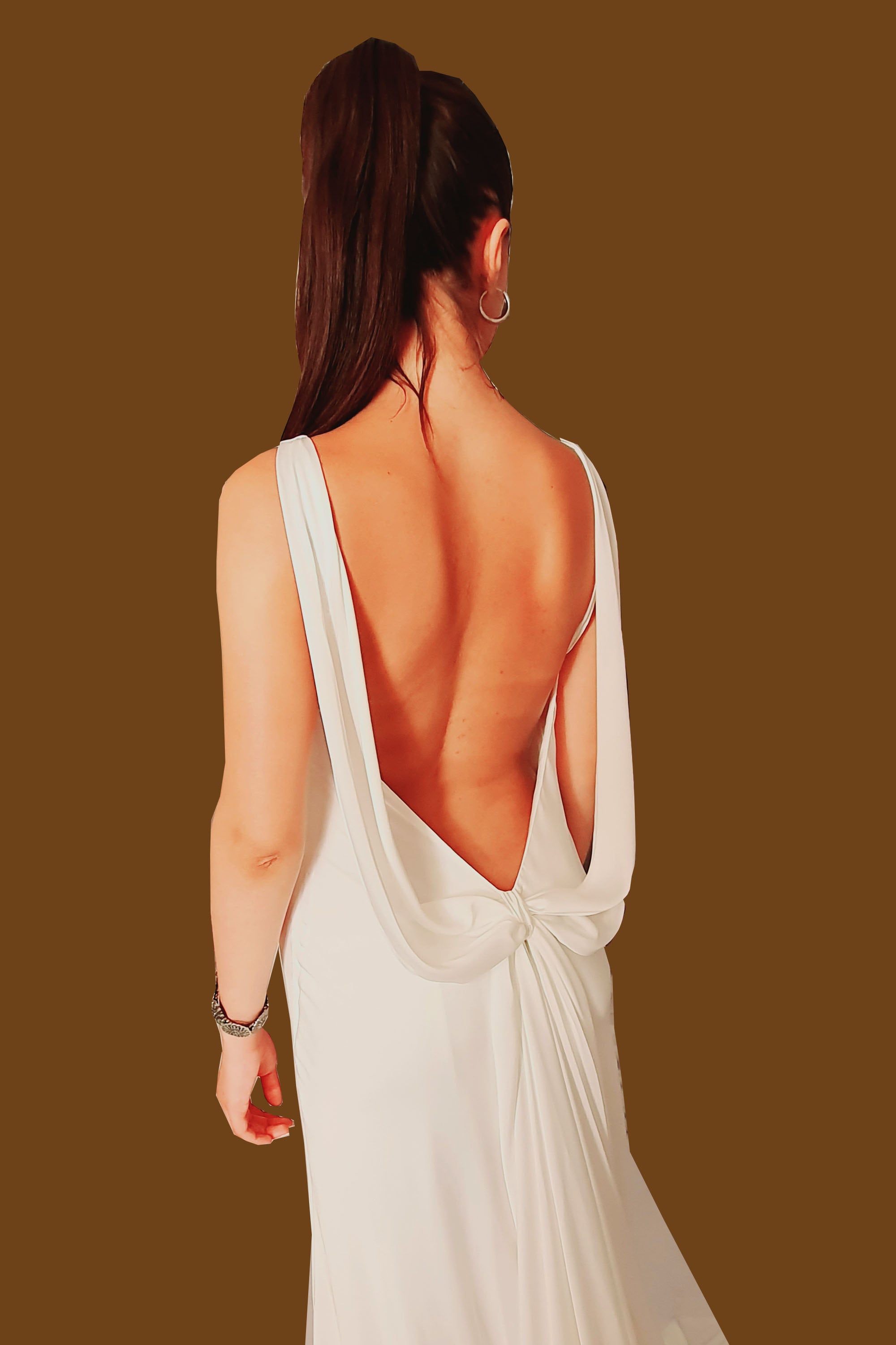 Ivory Silk-Like Low-Back Slip Dress