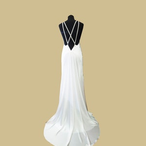 Simple Wedding slip Dress with low V back /Backless Simple wedding dress/Hollywood style cross straps dress /Reception backless ivory dress/