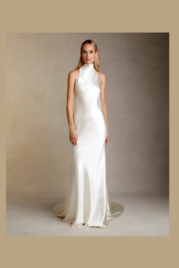 sachin and babi light blue dress Wedding Dress High Neck Halter Gown. Spaghetti Straps Tie Closure. Bridle  Backless Ivory Beach Dress. Halter Top Dress. Dress for Reception
