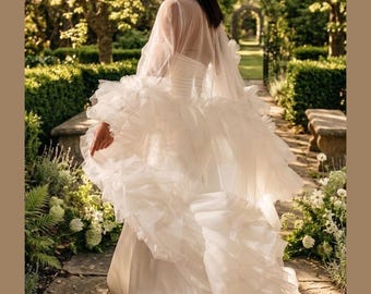 Elegant  tulle long cape  for wedding gown. Vintage tulle long bridal sleeves