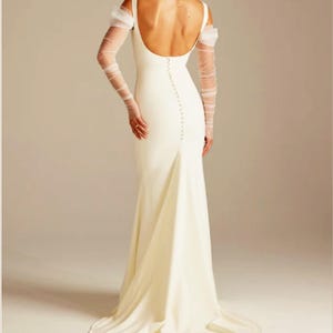 Backless Simple wedding dress/ Simple Bridal white Dress with buttons/ Wedding Beach dress low open Back /Reception ivory dress with straps