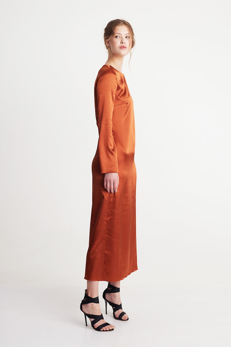 Rust Color Silk Muslim Bridesmaids Maxi Dress Rust Silk . Chirch Dress. Elopement ...