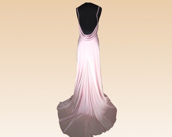 Bridesmaids Blush slip with cowl back dress. Custom Wedding blush beach dress with open back. Prom slip dress with cowl back