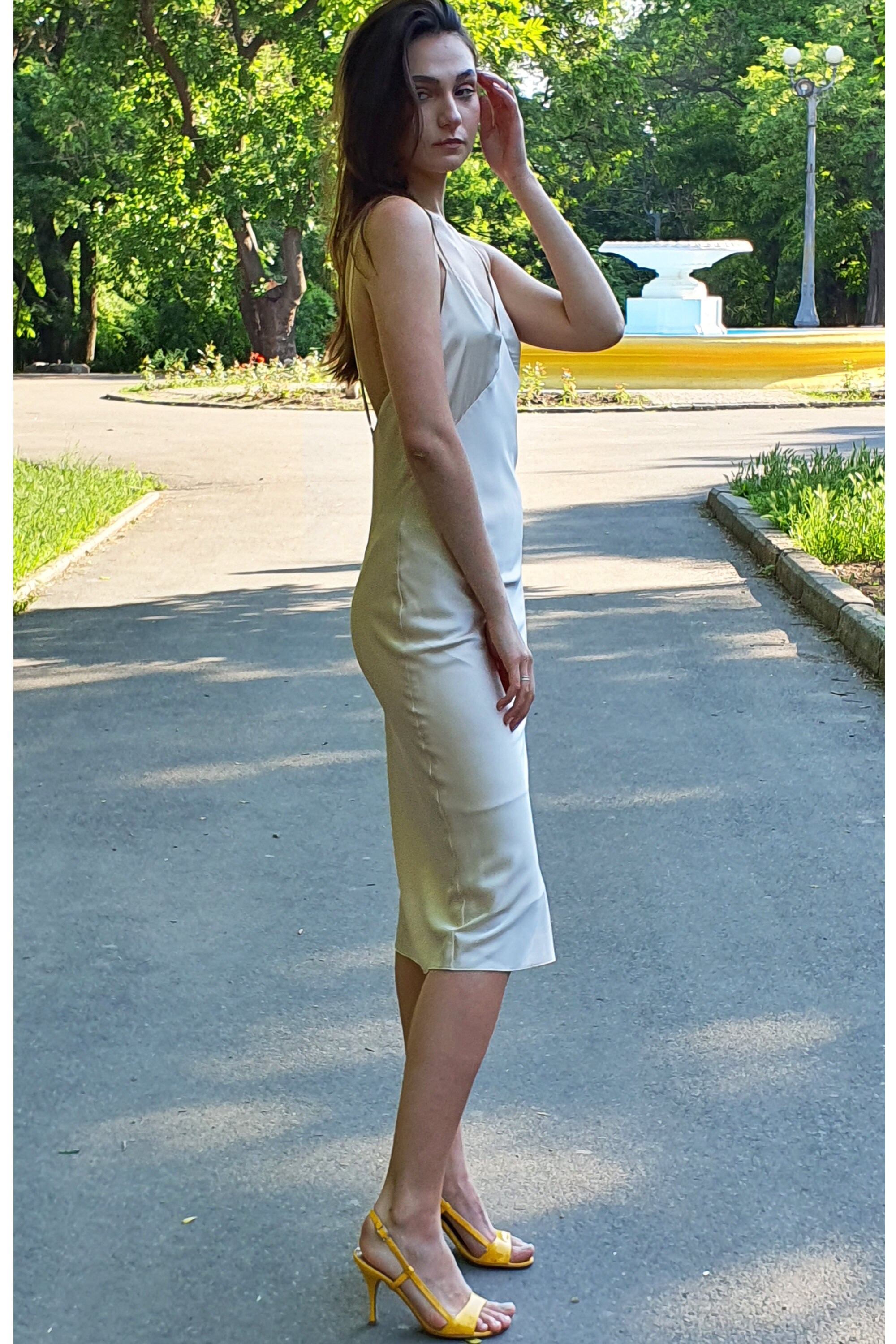 Bridesmaids midi Champagne slip dress. Prom satin slip Etsy