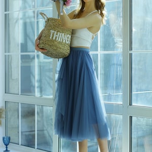 Bruidsmeisjes Blauwe lange tule rok. Gala tule rok. Eenvoudige bruiloft tule rok. Casual tule rok. Cocktail tule rok
