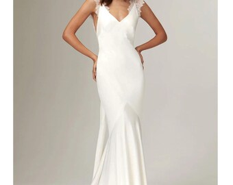 Ivory Backless Wedding Dress with Lace Straps – Custom Slip Style Reception Gown