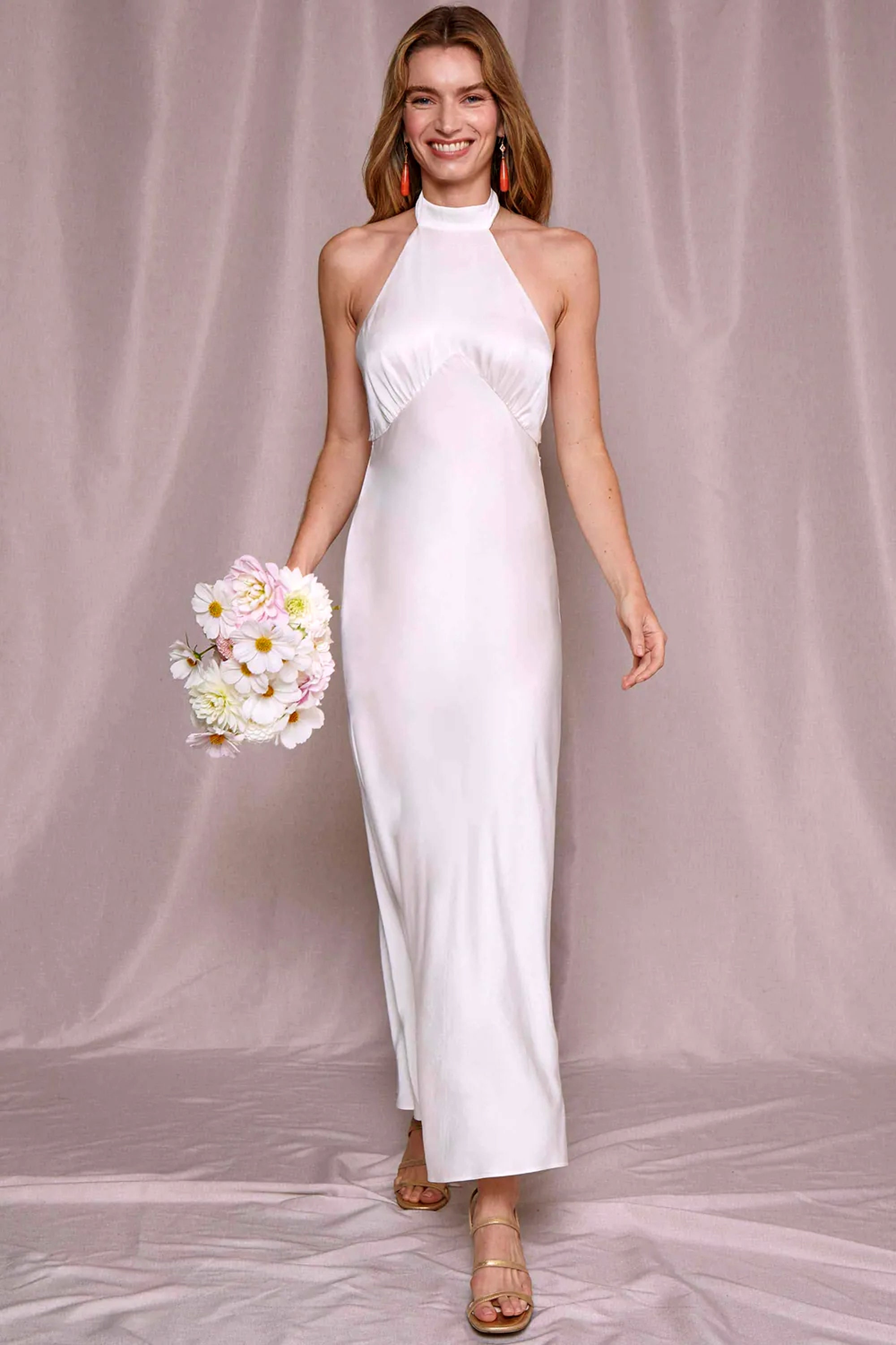 halter neck satin wedding dress Satin Wedding Dress With Halter Neck| Satin Elegant Wedding Dress| Unique Halter  Neckline Bridal Gown| Satin Bridal Gown| Satin Bridal Gown