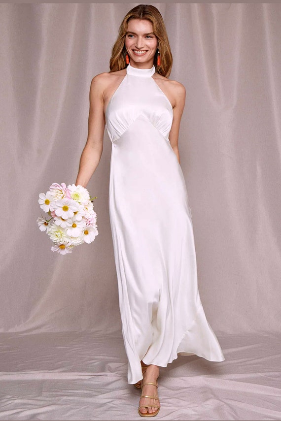Halter Top Ankle Length Dress. Bridle Backless Ivory Beach Slip Dress.  Simple Wedding Open Back. Dress for Reception. Custom Made Dress - Etsy