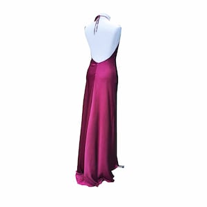 Halter top burgundy slip dress. Bridesmaids fitted open back  slip dress. Satin Prom dress. Dress for Reception. Custom made  dress .