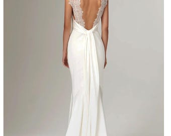 Ivory Lace Strap Wedding Dress - Backless Reception Gown. Custom made dress