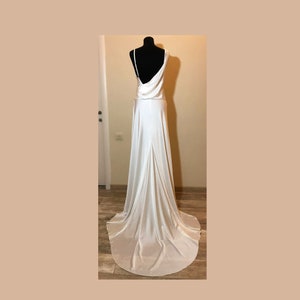 Bridal One shoulder Ivory Dress for reception. Custom Wedding minimalism slip dress with open back. Bridesmaids  low back slip dress.