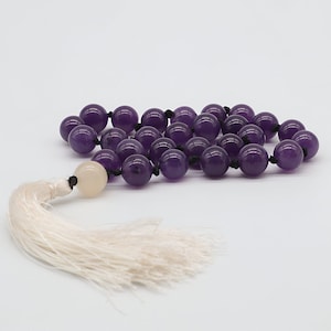 Amethyst & Rose Quartz Mala, 27 Beads Pocket Mala, Buddhist Meditation Prayer Beads,  Hand Knotted Yoga Jewelry, Gift For Mom, Gifts For Men