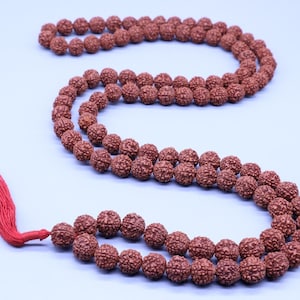 Shiva Prayer Beads Mala, 108+1 Natural Indian Origin Rudraksha Seed Japa Mala, Gifts Included