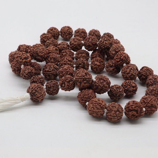 Echte Himalaya Rudraksha gebedskralen | 54 en 108 kralen Mala met kwastje | Nepalese 5 Face Rudraksha Rozenkranszaden | Meditatie en gebed