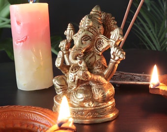 Brass Ganesh Statue: 5-Inch Hindu God Idol, Home Decor