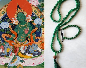 Grüne Jade Bodhi Mala mit 108 tibetischen Gebetsperlen Gratis Armband