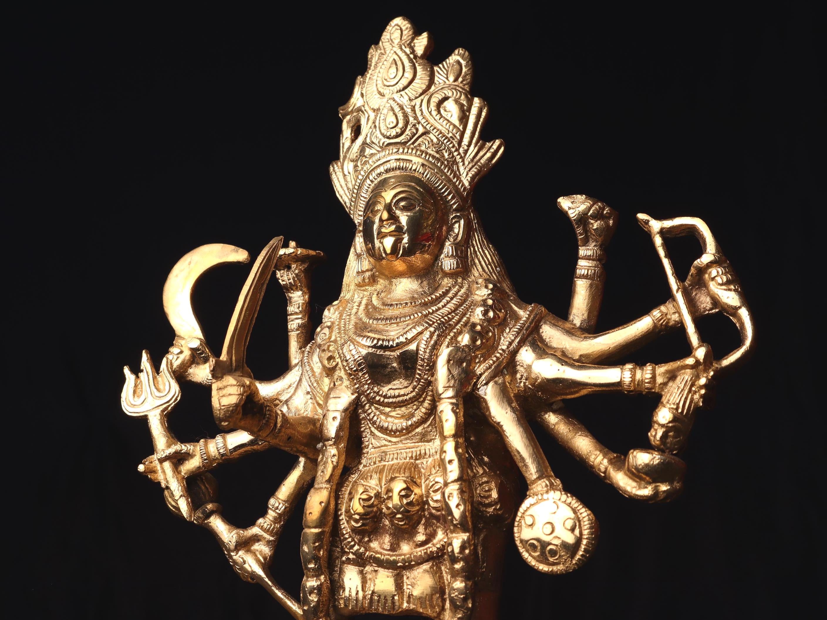 Large Brass Kali Ma Statue: Fierce Divine Goddess Idol, Nepal