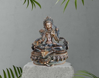 Handcrafted Brass Green Tara Statue: Buddhist Meditation Idol