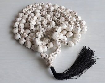 108+1 Hindu Goddess Kali Skull Mala Necklace - Ma Shakti Kali Natural Beads For Prayer Rosary Meditation And Spiritual Protection