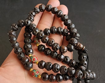 Kali Skull Bone Mala - Tibetan Hand Carved Buddhist Necklace