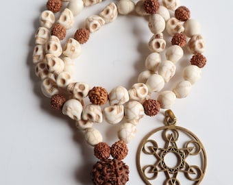 Om Kali Necklace, Shiva Kali Mala, Protection Yantra Mala,  Kali Skull and Shiva Rudrakshya Mala, Natural Shiva Kali Mala