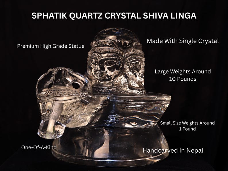 Sphatik Shiva Linga Statue: Hand-carved Quartz Crystal, Himalayan ...