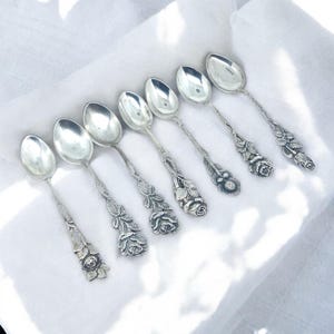 Set of 7 Vintage Solid Silver Coffee Spoons – Mismatched Small Teaspoons – French Antique Flatware – Dessert or Espresso Spoons
